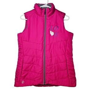 Holloway Womens Pink Puffer Vest Medium Love Michigan Embroidered Zip-Up Outdoor
